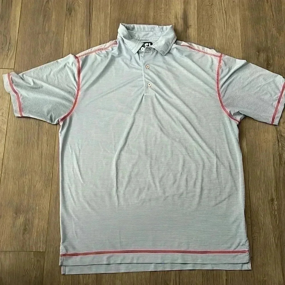 [XL]Foot Joy Blue Spaghetti  Stripes Blue S/S Polo Shirt
